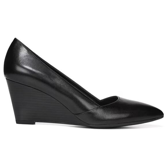 FRANCO SARTO Frankie Wedge Pump in Black Leather Women’s Sz. 7W Pointed Toe Heel - Picture 2 of 13